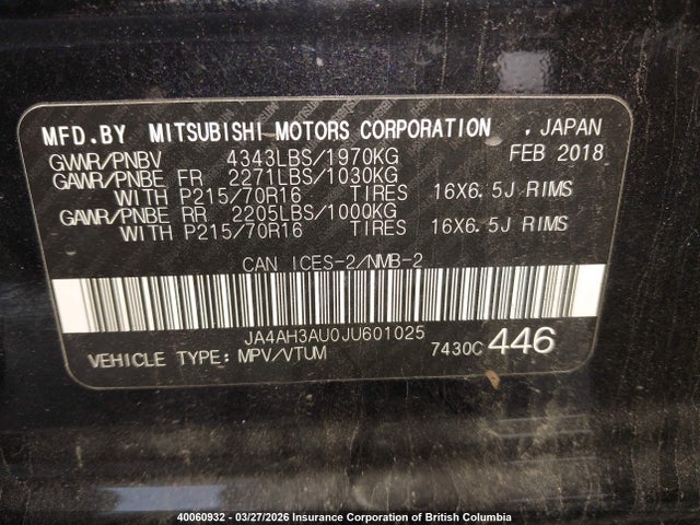 JA4AH3AU0JU601025 Mitsubishi RVR
