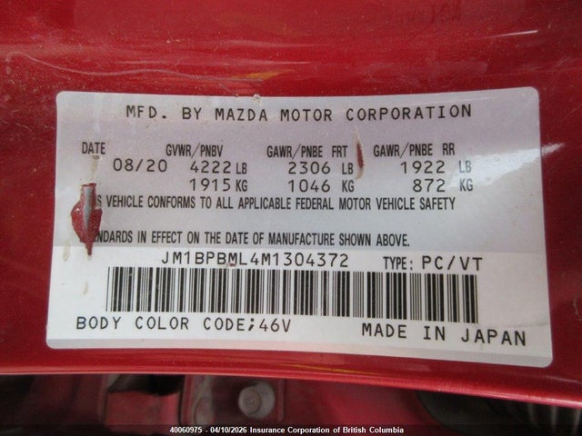 Aukcja sprzedaży 2021 Mazda 3 Premium, vin: JM1BPBML4M1304372, numer aukcji: 40060975