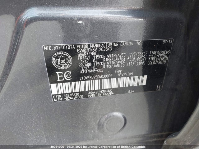 Aukcja sprzedaży 2013 Toyota Rav4, vin: 2T3WFREV5DW039007, numer aukcji: 40061006