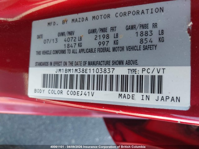 JM1BM1M38E1103837 Mazda 3 Grand Touring