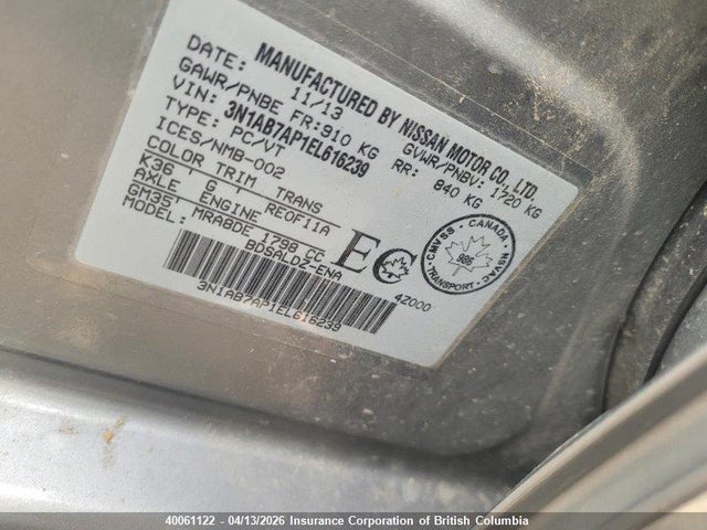 Продаж на аукціоні авто 2014 Nissan Sentra S/sv/sr/sl, vin: 3N1AB7AP1EL616239, номер лоту: 40061122