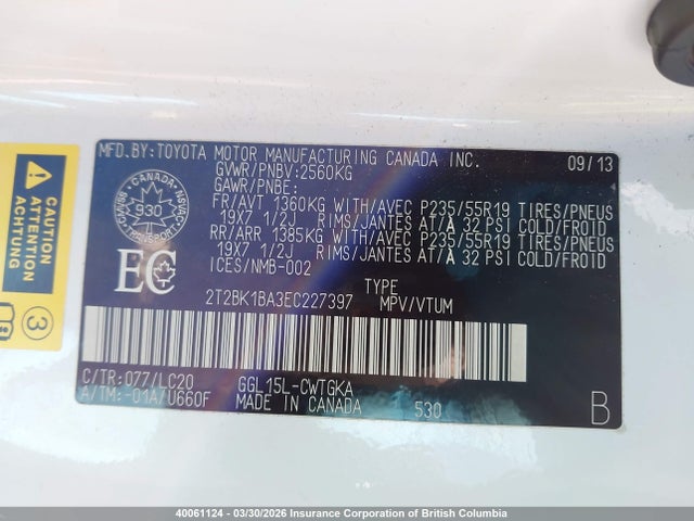 40061124 :رقم المزاد ، 2T2BK1BA3EC227397 vin ، 2014 Lexus Rx 350 مزاد بيع