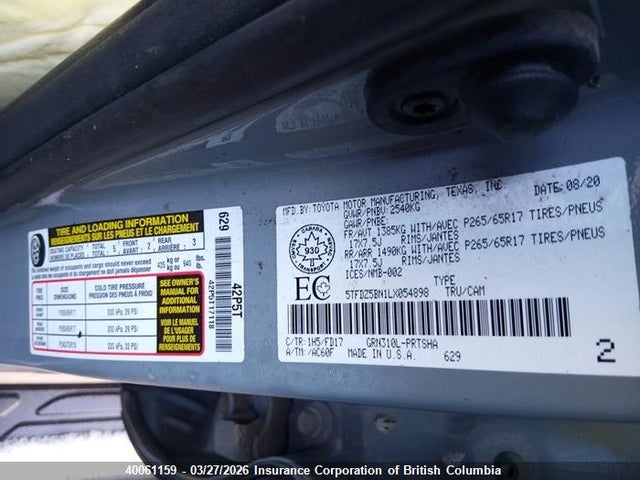 5TFDZ5BN1LX054898 Toyota Tacoma Double Cab/sr5/trd Sport/trd Off Road