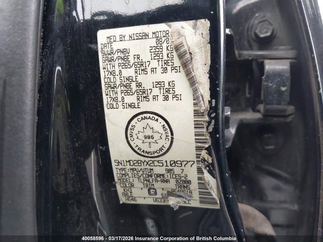 Продаж на аукціоні авто 2002 Nissan Xterra Se/sc, vin: 5N1MD28YX2C510977, номер лоту: 40058596