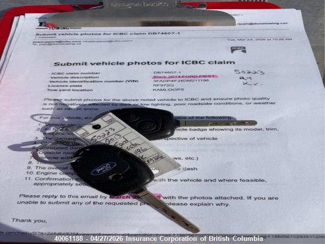 40061188 :رقم المزاد ، 3FADP4FJ4DM211196 vin ، 2013 Ford Fiesta Titanium مزاد بيع