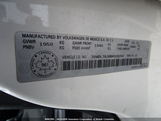 Aukcja sprzedaży 2011 Volkswagen Jetta, vin: 3VWDL7AJ8BM028392, numer aukcji: 40061205