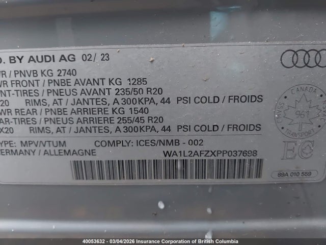 WA1L2AFZXPP037698 Audi Q4 E-tron Premium