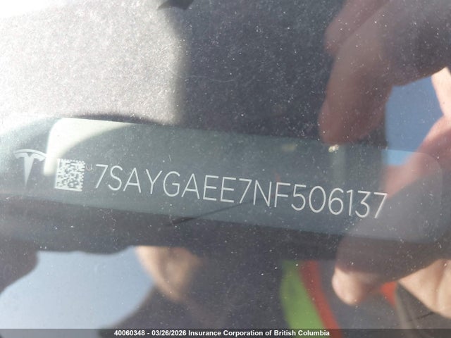 2022 Tesla Model Y მანქანა იყიდება აუქციონზე, vin: 7SAYGAEE7NF506137, აუქციონის ნომერი: 40060348