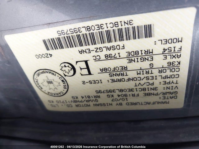 2008 Nissan Versa მანქანა იყიდება აუქციონზე, vin: 3N1BC13E08L395795, აუქციონის ნომერი: 40061262