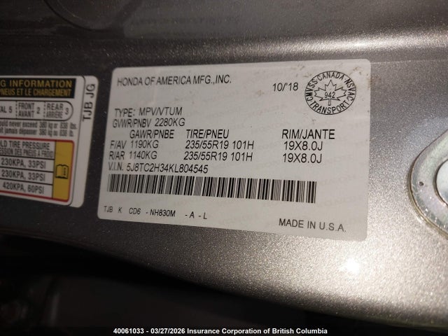 5J8TC2H34KL804545 Acura RDX