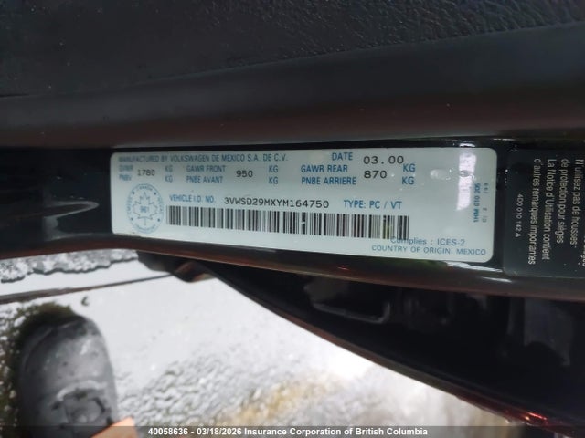 Aukcja sprzedaży 2000 Volkswagen Jetta Gls, vin: 3VWSD29MXYM164750, numer aukcji: 40058636
