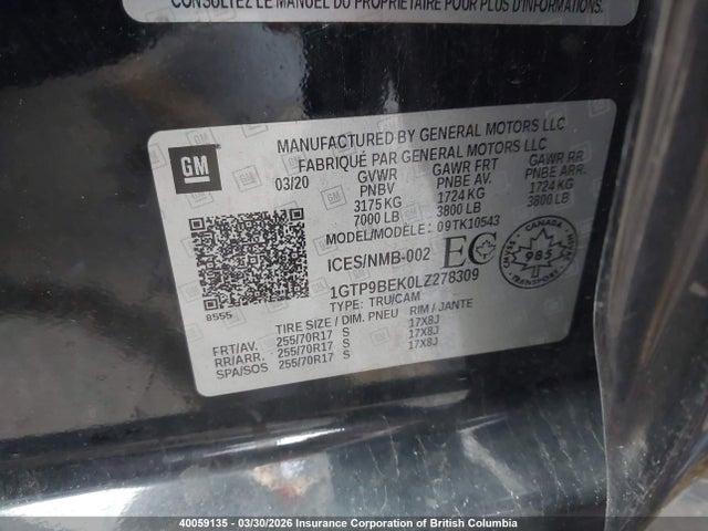 1GTP9BEK0LZ278309 GMC Sierra K1500 Sle