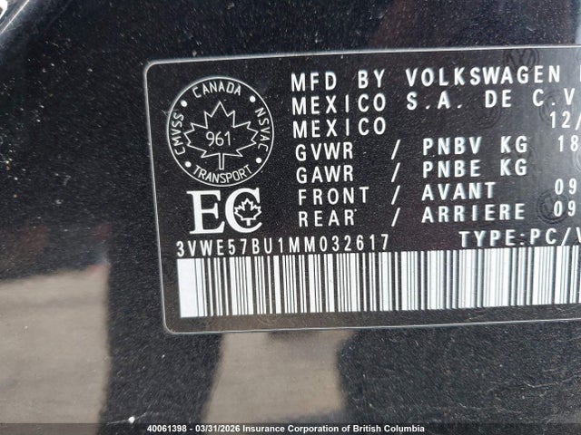 3VWE57BU1MM032617 Volkswagen Jetta