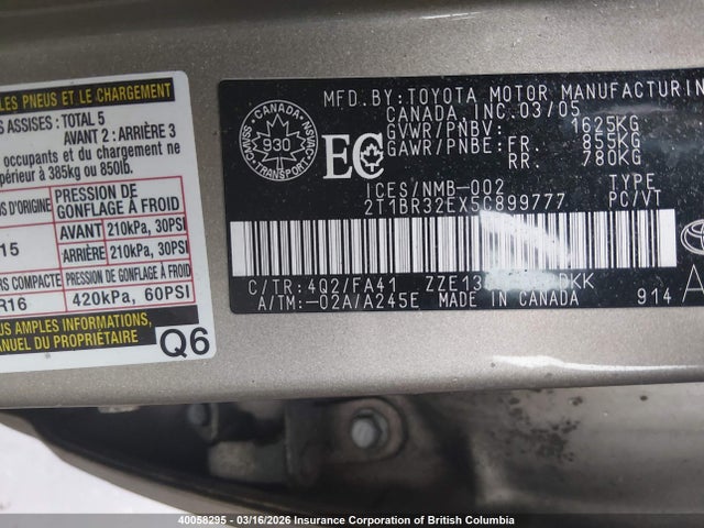 Aukcja sprzedaży 2005 Toyota Corolla Ce/le/s, vin: 2T1BR32EX5C899777, numer aukcji: 40058295