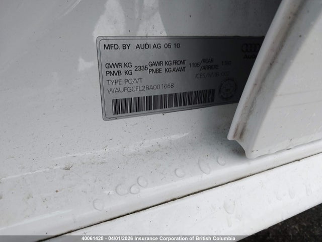 40061428 :رقم المزاد ، WAUFGCFL2BA001668 vin ، 2011 Audi S4 مزاد بيع
