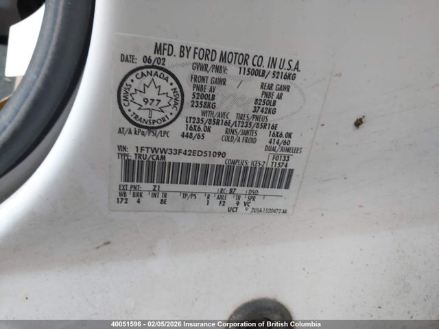Aukcja sprzedaży 2002 Ford F350 Super Duty, vin: 1FTWW33F42ED51090, numer aukcji: 40051596