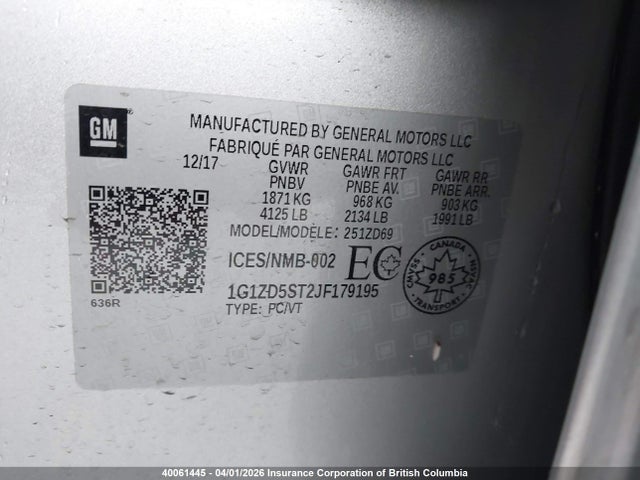 1G1ZD5ST2JF179195 Chevrolet MALIBU LT