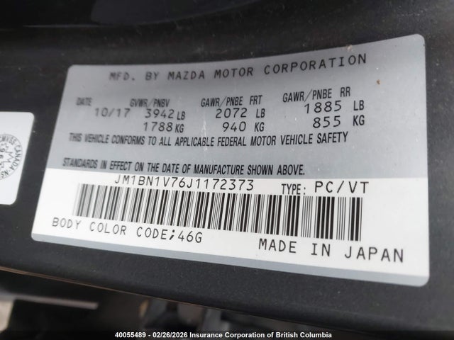 Aukcja sprzedaży 2018 Mazda 3 Gs, vin: JM1BN1V76J1172373, numer aukcji: 40055489