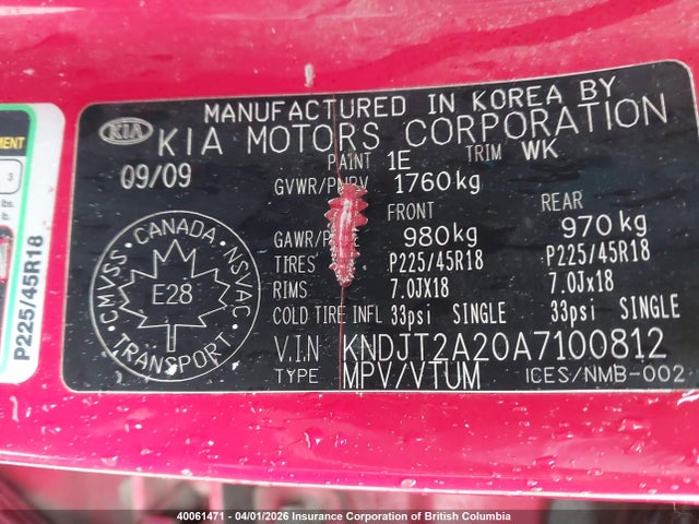 40061471 :رقم المزاد ، KNDJT2A20A7100812 vin ، 2010 Kia Soul مزاد بيع