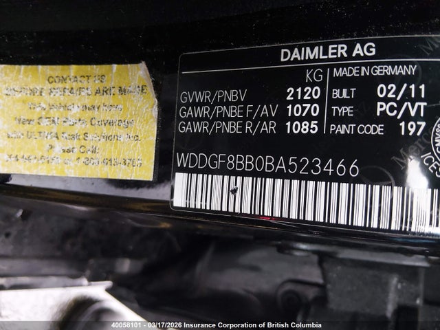 40058101 :رقم المزاد ، WDDGF8BB0BA523466 vin ، 2011 Mercedes-benz C 300 4matic مزاد بيع