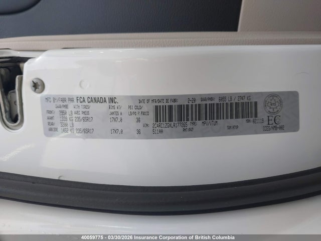 2C4RC1ZGXLR177265 Chrysler Pacifica Lx