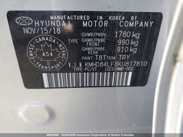 KMHD84LF8KU817810 Hyundai Elantra Sel/value/limited