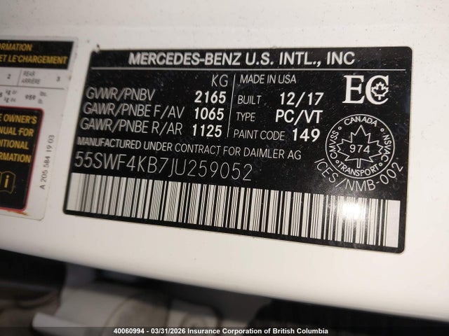 55SWF4KB7JU259052 Mercedes-Benz C 300 4matic