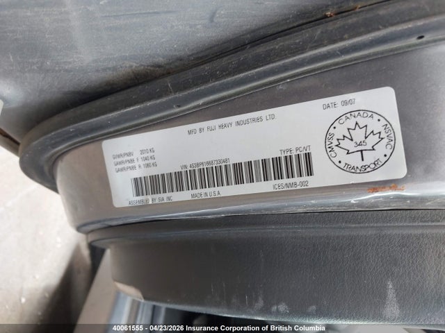 Продажа на аукционе авто 2008 Subaru Legacy 2.5i, vin: 4S3BP616687330481, номер лота: 40061555