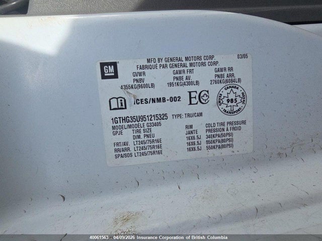Продаж на аукціоні авто 2005 Gmc Savana G3500, vin: 1GTHG35U951215325, номер лоту: 40061563