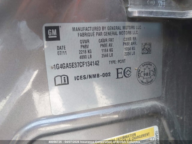 2012 Buick Lacrosse მანქანა იყიდება აუქციონზე, vin: 1G4GA5E37CF134142, აუქციონის ნომერი: 40056725