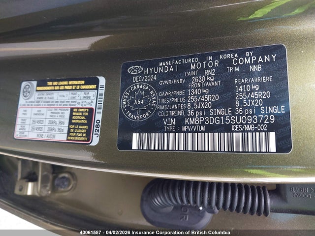 40061587 :رقم المزاد ، KM8P3DG15SU093729 vin ، 2025 Hyundai Santa Fe Preferred Hybrid Awd With Trend Package مزاد بيع