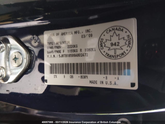 Продаж на аукціоні авто 2009 Acura Rdx Technology, vin: 5J8TB18599A802472, номер лоту: 40057088