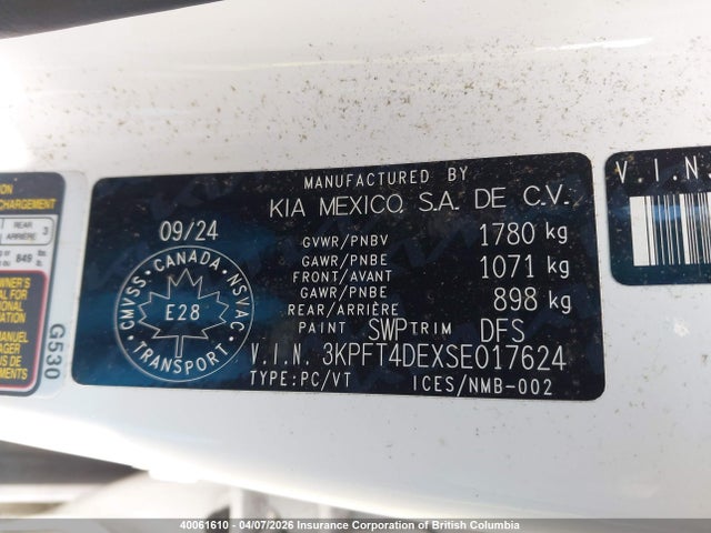 2025 Kia K4 Lx/lxs მანქანა იყიდება აუქციონზე, vin: 3KPFT4DEXSE017624, აუქციონის ნომერი: 40061610