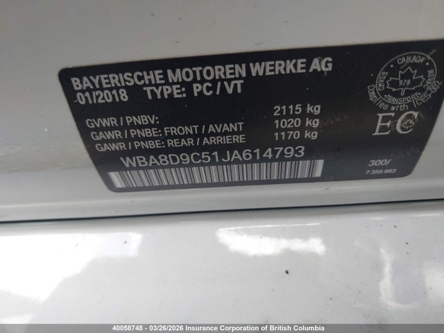 40058748 :رقم المزاد ، WBA8D9C51JA614793 vin ، 2018 Bmw 330 Xi مزاد بيع