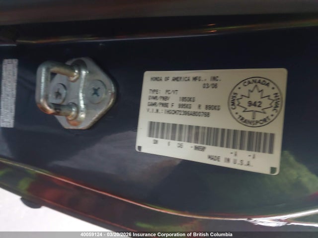 Продаж на аукціоні авто 2006 Honda Accord Lx, vin: 1HGCM72396A800768, номер лоту: 40059124