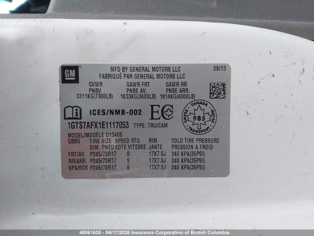 Продажа на аукционе авто 2014 Gmc Savana 1500 1wt, vin: 1GTS7AFX1E1117053, номер лота: 40061635