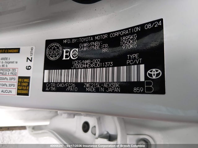 Aukcja sprzedaży 2024 Toyota Corolla Le/se/night Shade, vin: JTDBDMHEXRJ011373, numer aukcji: 40058297