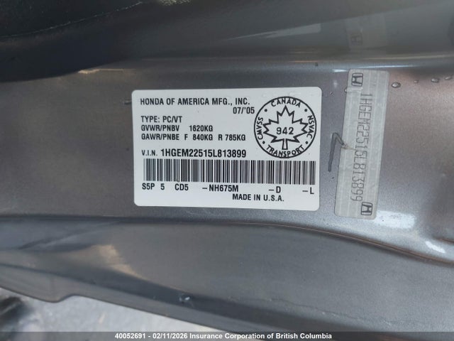 Продаж на аукціоні авто 2005 Honda Civic Lx, vin: 1HGEM22515L813899, номер лоту: 40052691
