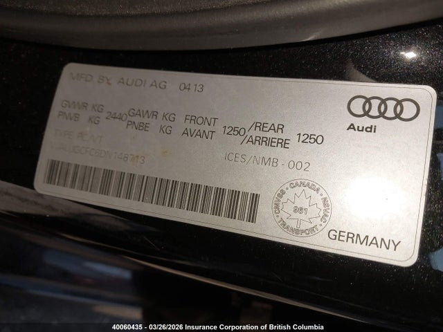 40060435 :رقم المزاد ، WAUJGCFC6DN148713 vin ، 2013 Audi A6 Prestige مزاد بيع