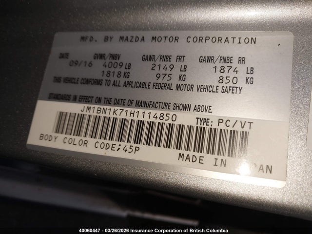 JM1BN1K71H1114850 Mazda 3 SPORT
