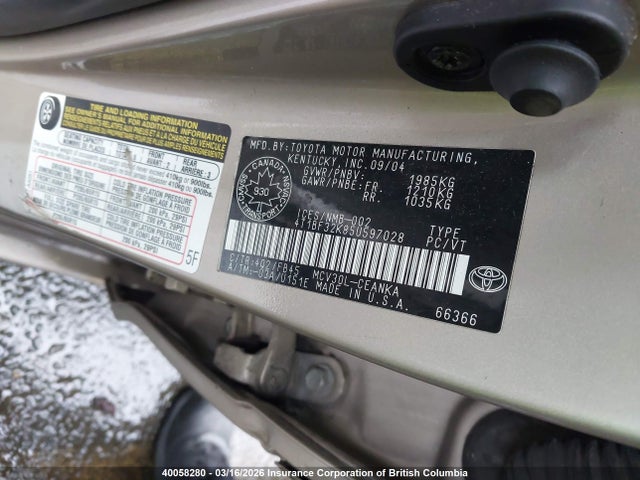 2005 Toyota Camry Le/xle/se მანქანა იყიდება აუქციონზე, vin: 4T1BF32K85U597028, აუქციონის ნომერი: 40058280