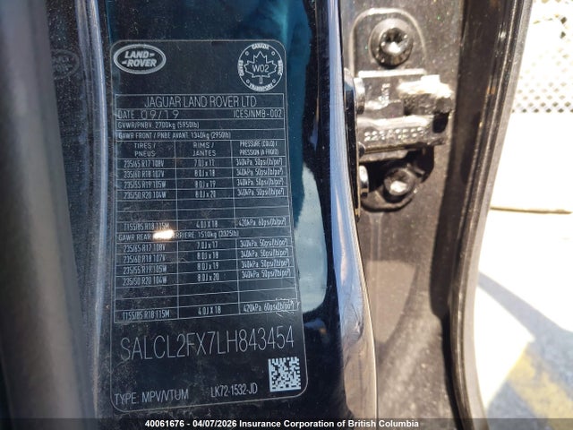 SALCL2FX7LH843454 Land Rover Discovery Sport Se R-dynamic