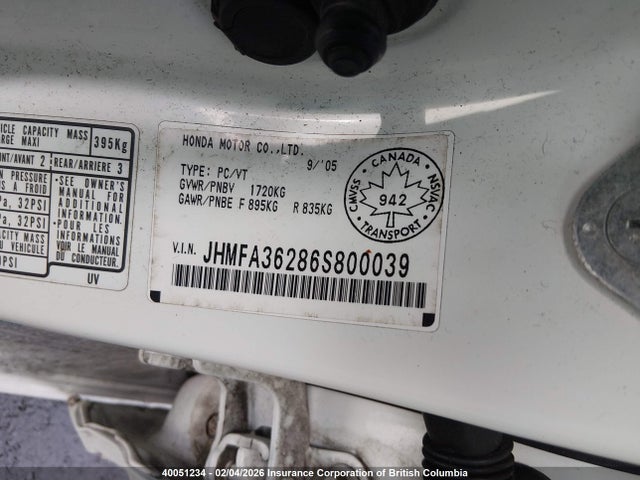 Продаж на аукціоні авто 2006 Honda Civic Hybrid, vin: JHMFA36286S800039, номер лоту: 40051234