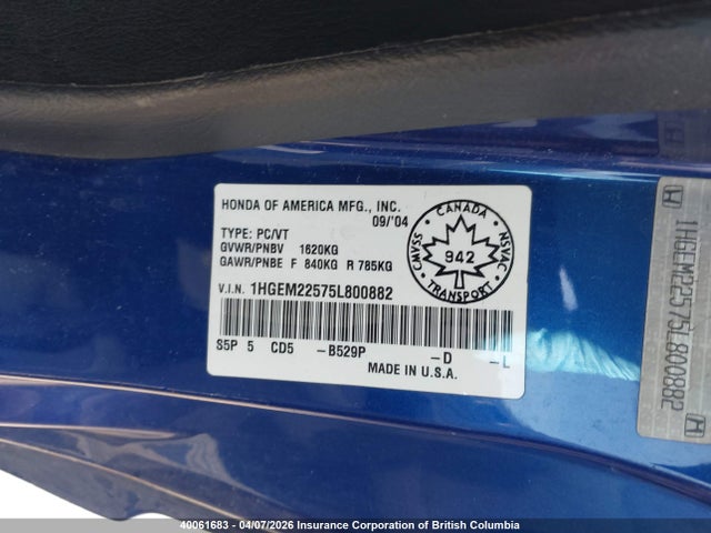 Продаж на аукціоні авто 2005 Honda Civic, vin: 1HGEM22575L800882, номер лоту: 40061683