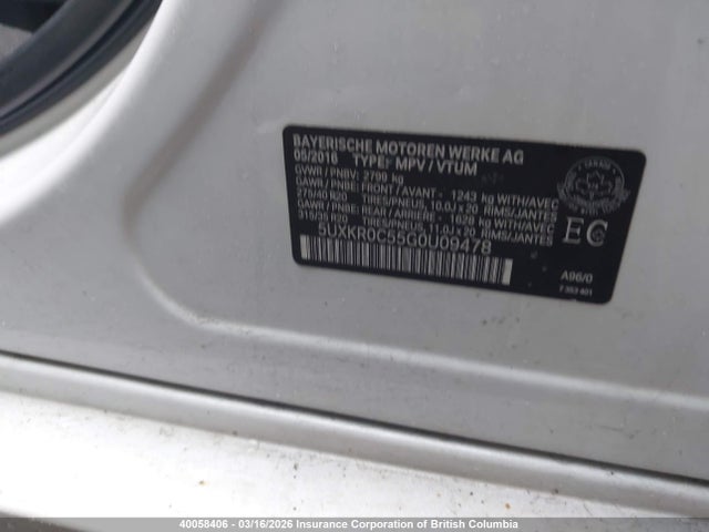 40058406 :رقم المزاد ، 5UXKR0C55G0U09478 vin ، 2016 Bmw X5 Xdrive35i مزاد بيع