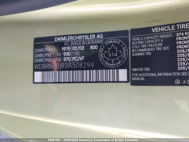 Aukcja sprzedaży 2003 Mercedes-benz C 230k Sport Oupe, vin: WDBRN40J93A508294, numer aukcji: 40061687