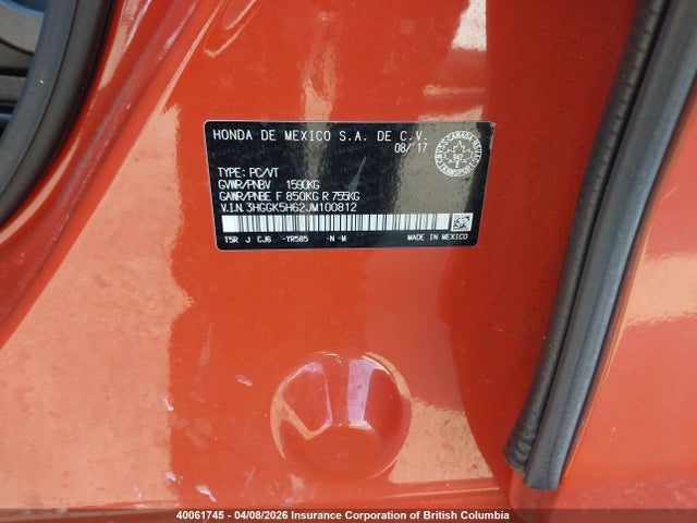3HGGK5H62JM100812 Honda Fit