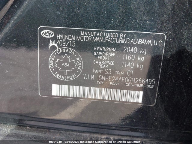 5NPE24AF0GH266495 Hyundai SONATA SE