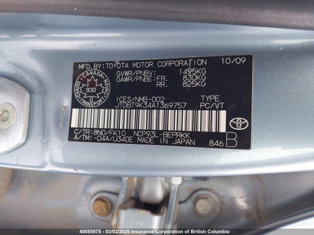 2010 Toyota Yaris მანქანა იყიდება აუქციონზე, vin: JTDBT9K34A1369757, აუქციონის ნომერი: 40055875