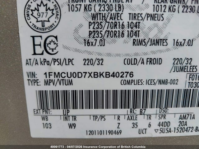 Aukcja sprzedaży 2011 Ford Escape Xlt Automatic, vin: 1FMCU0D7XBKB40276, numer aukcji: 40061773